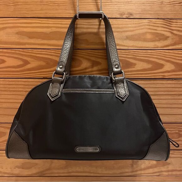 Authentic Vintage Burberry Black Nylon Leather Bowling Boston Satchel Shoulder - Picture 1 of 14